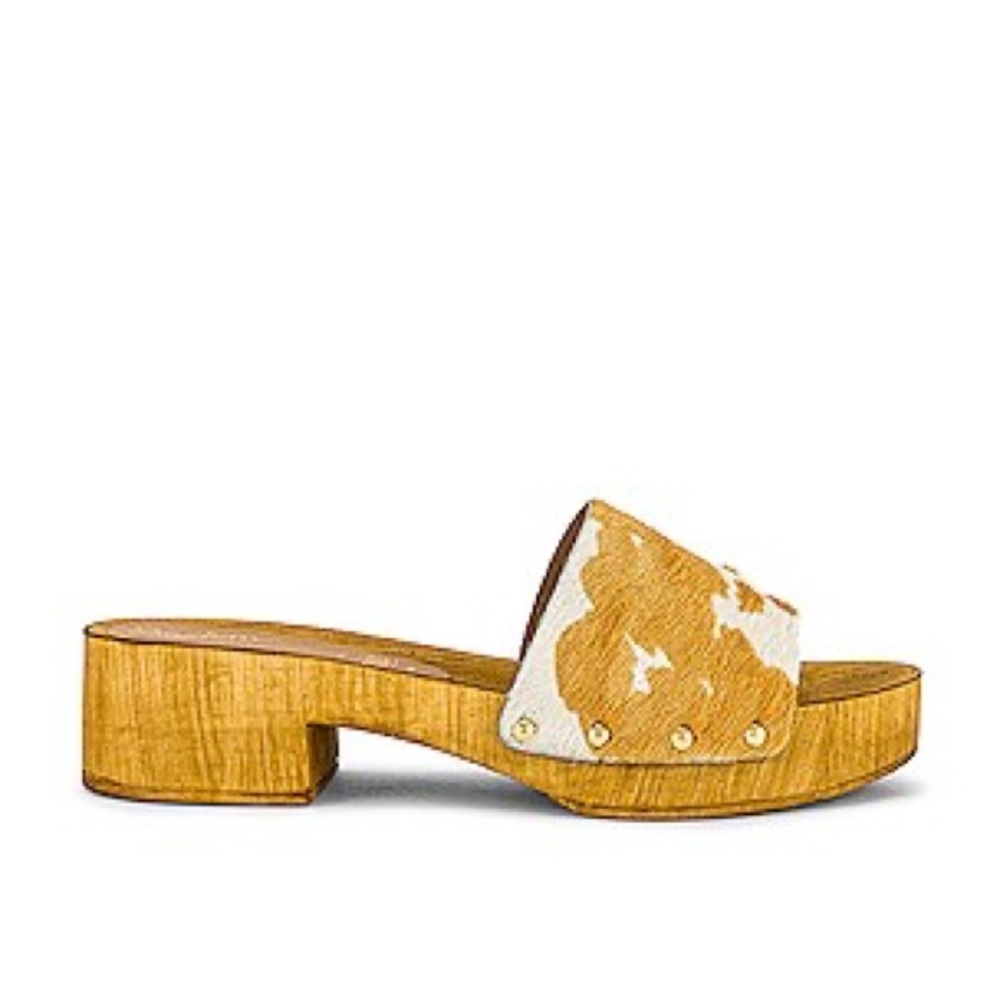 Seychelles Tan Cowhide Wooden Sandal Size 7.5